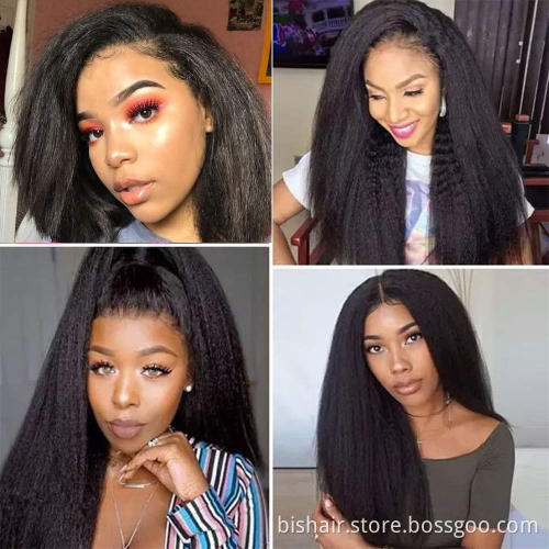 Cheap 13x4 Yaki Straight Hair Lace Wig For Women Brazil Yaki Straight Hair Wig Pre-installed Baby Hair180% Density Natural Color